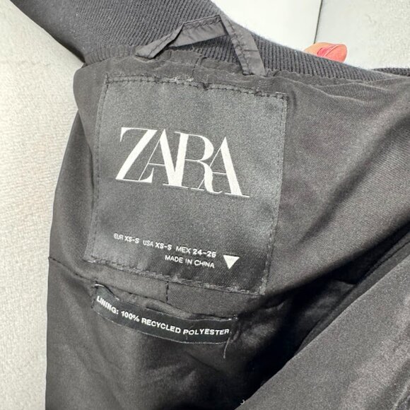 Zara Black Oversized Balloon Sleeve Bomber Jacket Size XS-S - Picture 9 of 11